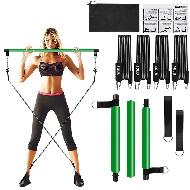 Pilates Bar Kit with Resistance Bands Stackable Band Workout Equipment