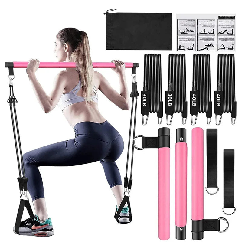 Pilates Bar Kit with Resistance Bands Stackable Band Workout Equipment