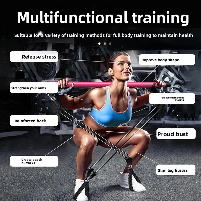 Pilates Bar Kit with Resistance Bands Stackable Band Workout Equipment