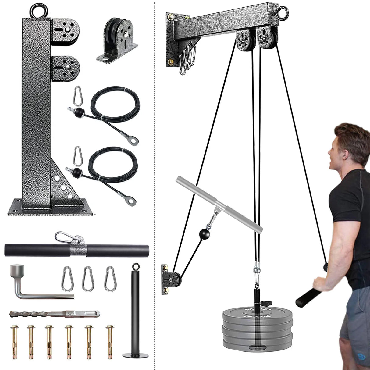 Fitness Wall Mounted Pulley System, Weight Cable Pulley System, Suitable For Gym Strength Training, LAT Pull Down, Fitness