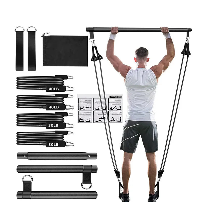 Pilates Bar Kit with Resistance Bands Stackable Band Workout Equipment